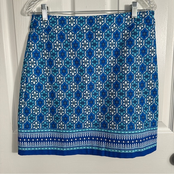 Gorgeous Talbots Black Label fully lined skirt, size 6, blue border design - Picture 1 of 7